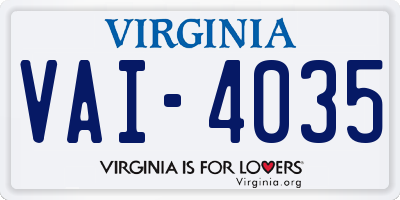 VA license plate VAI4035