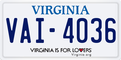 VA license plate VAI4036