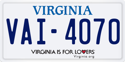 VA license plate VAI4070