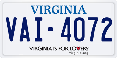 VA license plate VAI4072