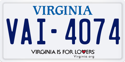 VA license plate VAI4074