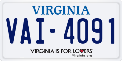 VA license plate VAI4091