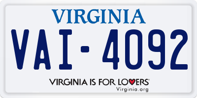VA license plate VAI4092