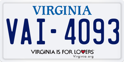 VA license plate VAI4093