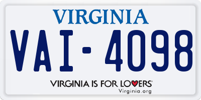 VA license plate VAI4098