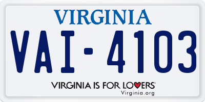 VA license plate VAI4103