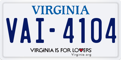 VA license plate VAI4104