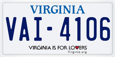 VA license plate VAI4106