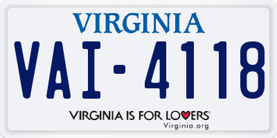 VA license plate VAI4118
