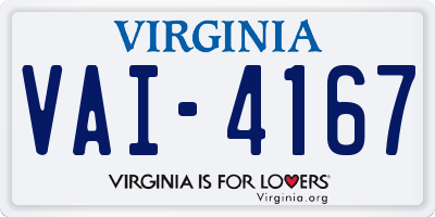 VA license plate VAI4167