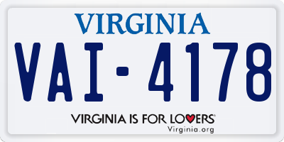 VA license plate VAI4178