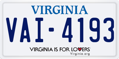 VA license plate VAI4193