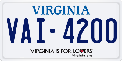 VA license plate VAI4200