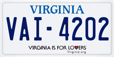 VA license plate VAI4202