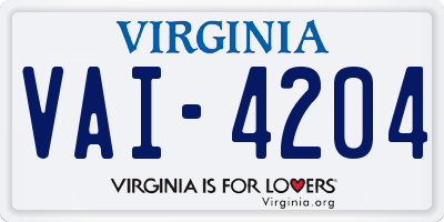 VA license plate VAI4204