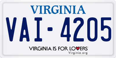 VA license plate VAI4205