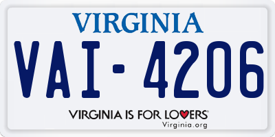 VA license plate VAI4206