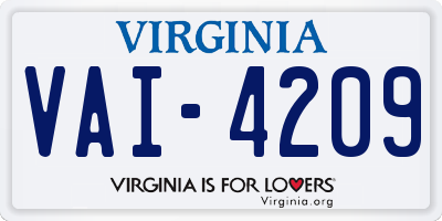 VA license plate VAI4209