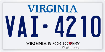 VA license plate VAI4210