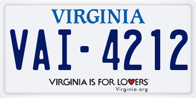 VA license plate VAI4212