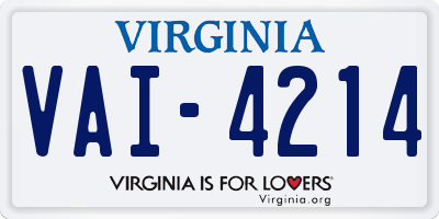 VA license plate VAI4214