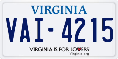 VA license plate VAI4215