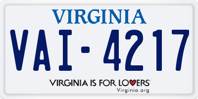 VA license plate VAI4217