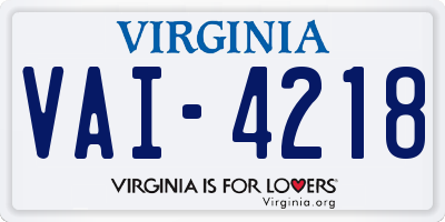 VA license plate VAI4218