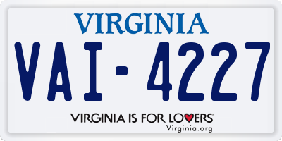 VA license plate VAI4227