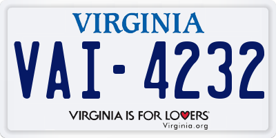 VA license plate VAI4232