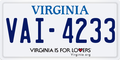 VA license plate VAI4233