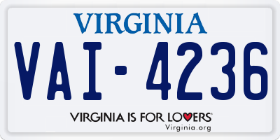 VA license plate VAI4236