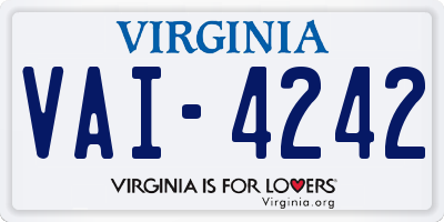 VA license plate VAI4242