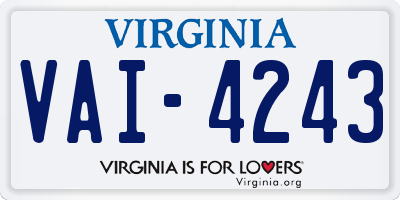 VA license plate VAI4243