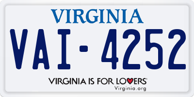 VA license plate VAI4252