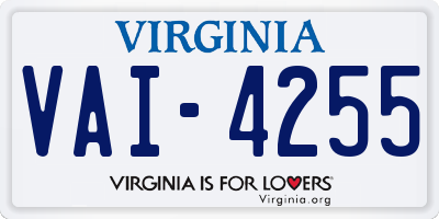 VA license plate VAI4255