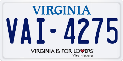 VA license plate VAI4275