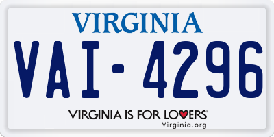 VA license plate VAI4296