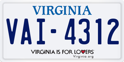 VA license plate VAI4312
