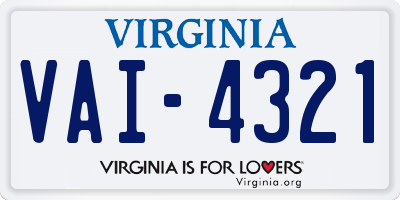 VA license plate VAI4321