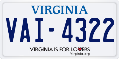 VA license plate VAI4322