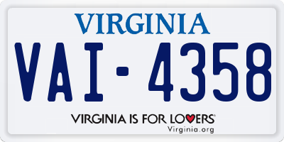 VA license plate VAI4358
