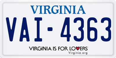 VA license plate VAI4363