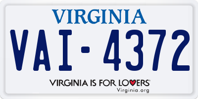 VA license plate VAI4372