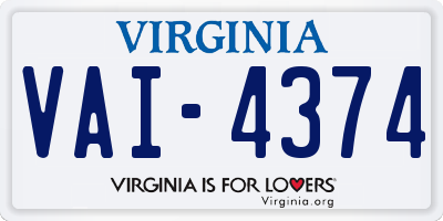 VA license plate VAI4374