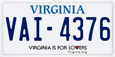 VA license plate VAI4376