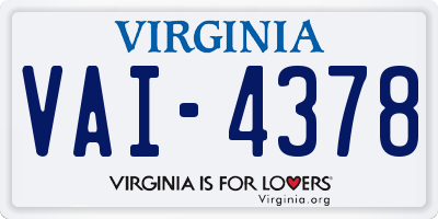 VA license plate VAI4378