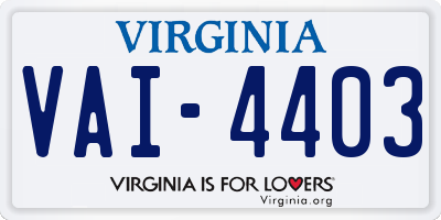 VA license plate VAI4403