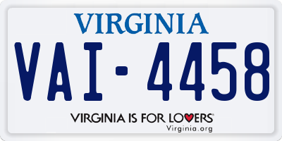 VA license plate VAI4458