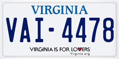 VA license plate VAI4478